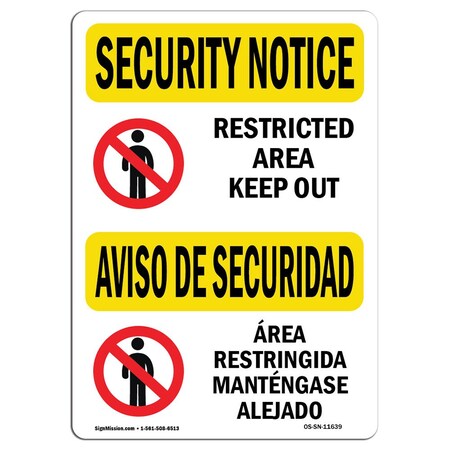 Signmission OSHA Security Sign, 12" Height, 18" Width, Restricted Area Keep Out, Landscape, SN-D-1218-L-11639 OS-SN-D-1218-L-11639